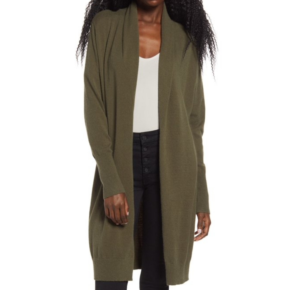 EUC Size Medium Leith Open Long Line Green Khaki Cardigan!